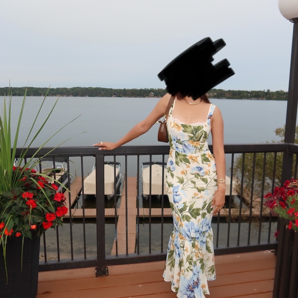 Reformation Cream and Blue Maxi Dress